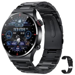 2022 ecg + ppg bluetooth通話スマート腕時計メンズ2022スポーツブレスレットnfc防水カスタム時計の顔男性スマートウォッチ steel strip black