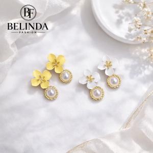 ピアス お花 フラワー パール イエロー ホワイト レディース