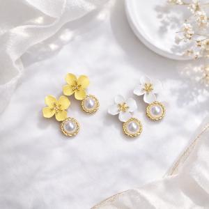 ピアス お花 フラワー パール イエロー ホワ...の詳細画像5