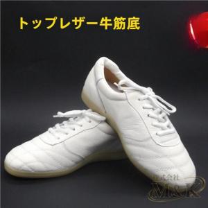 ウーシュー 太極拳シューズ ソフトレザー スニーカー 牛筋ソール テコンドー M＆K（株） 少林寺拳法 カンフー 武術 気功 靴 白 男女兼用