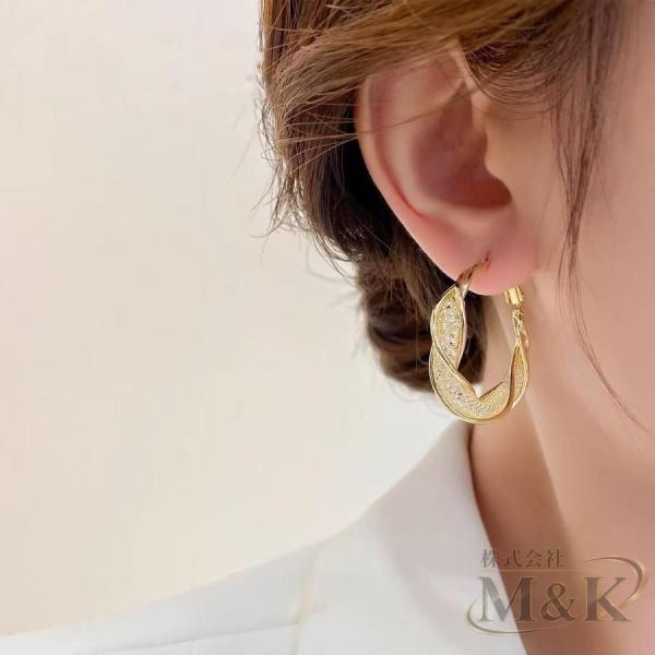 フープピアス レディース ラインストーン アクセサリー スパイラル メッシュ M＆K（株） ツイスト...