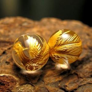 水晶の12mm「四神水晶（朱雀）」金塗り