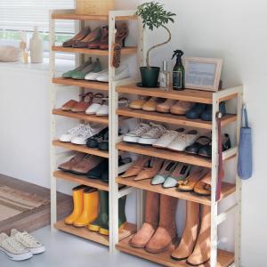 シューズラック ラック ホワイト×ブラウン B 靴箱 棚 おしゃれ フック付 可動棚 カジュアル