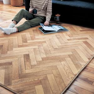 ラグ ラグマット ウレタン 撥水 約190×190 おしゃれ マット 低反発ウレタン 木目調 ヘリンボン ホットカーペット 床暖房