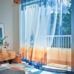 カーテン 2枚組 ボイルカーテン グラデーション インテリア 朝焼け 水平線 リゾートライク インテリア リビング ダイニング おしゃれ 幅約100cm