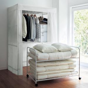 ハンガーラック パイプハンガー 2段 ハンガーラックカバー付き 布団収納ラック 布団収納ワゴン 収納ワゴン ワゴン 衣類収納 収納棚 シンプル