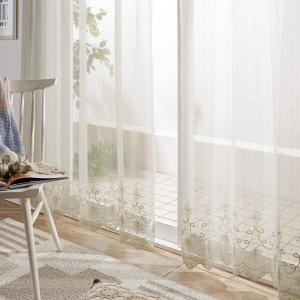 2枚入り　レースカーテン　刺繍レース　カーテン クローバー ラッキー おしゃれ カーテン レースカーテン レース トルコ刺繍 スカラップデザイン