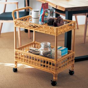 ワゴン 2段 ラタン 木製 おしゃれ キャスター付き 韓国 インテリア