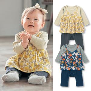 ロンパース つなぎ 赤ちゃん ベビー服 ベビー ベビーロンパース 重ね着風 女の子 ガールズ かわいい ミニラボ 柄 60 70 80 おしゃれ