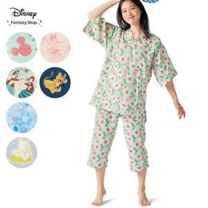 パジャマ レディース ルームウェア 部屋着 コットンパジャマ 寝巻 ナイトウェア Disney ディズニー 女性 ダブルガーゼ かぶり 甚平 S M L LL 3L おしゃれ