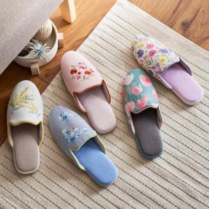 スリッパ ルームシューズ 室内履き レディース 洗える フラワー柄 刺繍 プリント おしゃれ 配色パイピングデザイン 来客用 家族用 新生活 M L