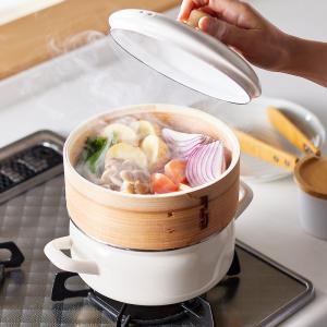 鍋 ホーロー鍋 琺瑯鍋 18cm せいろ付き 蒸籠付き キッチンツール 調理器具 キッチン用品 台所用品 IH対応 シリコーンマット付き シンプル 新生活