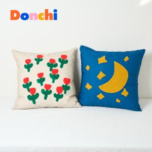 クッションカバー 45cm×45cm カバー 洗える Donchiさん コラボ ブークレー刺繍デザイン リビング チューリップ 夜空 ナチュラルデザイン おしゃれ