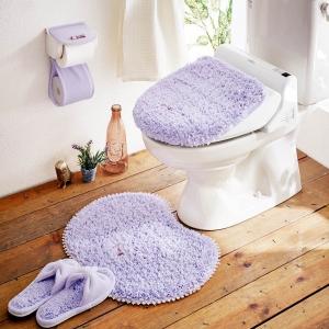 トイレマット フタカバー セット レース パステルカラー 洗える すべりにくい かわいい おしゃれ パープル