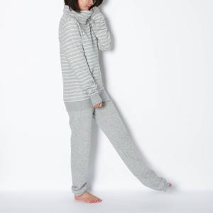 パジャマ ルームウェア レディース すきま風を防ぐ綿１００％のニットキルト長袖パジャマ　「杢グレーボーダー」