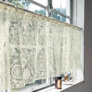 ミニラボ レースの小窓・カフェカーテン“刺繍のようなお花畑”  約145×60（1枚）
