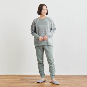 綿１００％やわらか二重仕立て長袖パジャマ ミント系 S M L LL