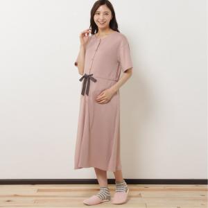 入院準備に！マタニティサイズ前開きワンピースパジャマ ピンク マタニティM マタニティL