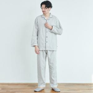 メンズ　今治ガーゼタオルパジャマ グレー（チェック） M L LL