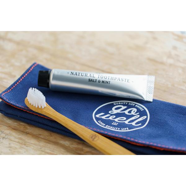 go well ゴーウェル トラベルセット ブルー  ポーチ 歯ブラシ(竹製）歯磨き粉 ナチュラルト...
