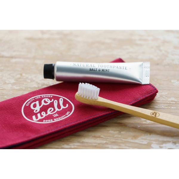 go well ゴーウェル トラベルセット レッド ポーチ 歯ブラシ(竹製）歯磨き粉 ナチュラルトゥ...