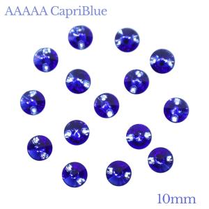 A5ランク　カプリブルー　・　丸型　10ミリ　15粒　ガラスビジュー　高輝度ビジュー　ソーオンビジュー　縫い付けビジュー　