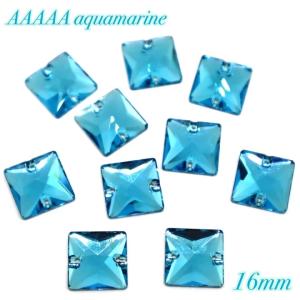 A5ランク　アクアマリン・　スクエア　16ミリ　10粒　ガラスビジュー　高輝度ビジュー　ソーオンビジュー　縫い付けビジュー