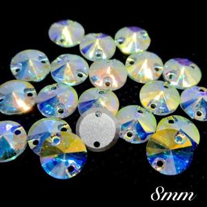 A5ランク/crystalAB・丸型　衣装パーツ　8ｍｍ　20粒　ガラスビジュー　ガラスストーン　高輝度ビジュー　ソーオン　ソーオンビジュー　　縫い付けビジュー
