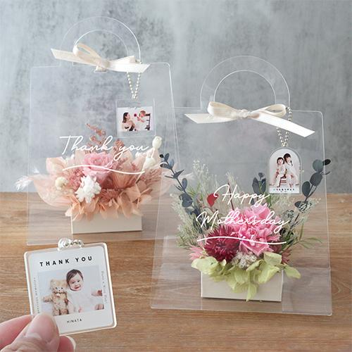 母の日 ギフト プリザーブドフラワートートバッグプティ+オリジナルキーホルダーセット 写真入り キー...