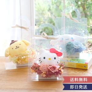 プリザーブドフラワー クリアバッグ サンリオマスコットアレンジ M ぬいぐるみ フラワーギフト 名前入り 誕生日 記念日 母の日