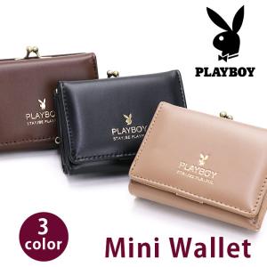 三つ折 財布 PLAYBOY プレイボーイ 財布 三つ折り ガラステイスト がま口 コンパクト 合皮 ウォレット ロゴ