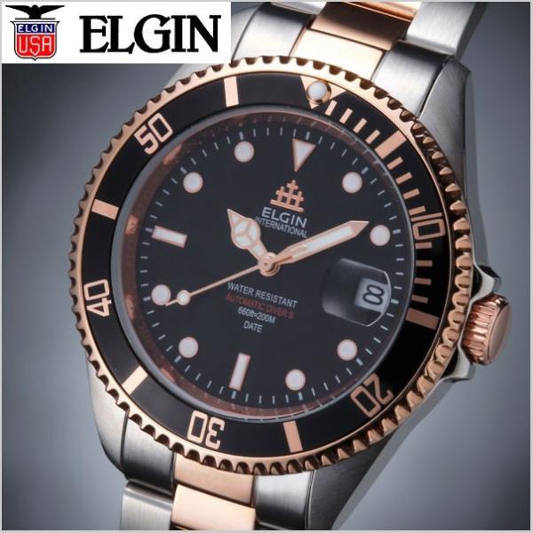 エルジン ELGIN 紳士用腕時計 自動巻き機械式（日本製ムーブメント） 20気圧ダイバーズ コンビ...