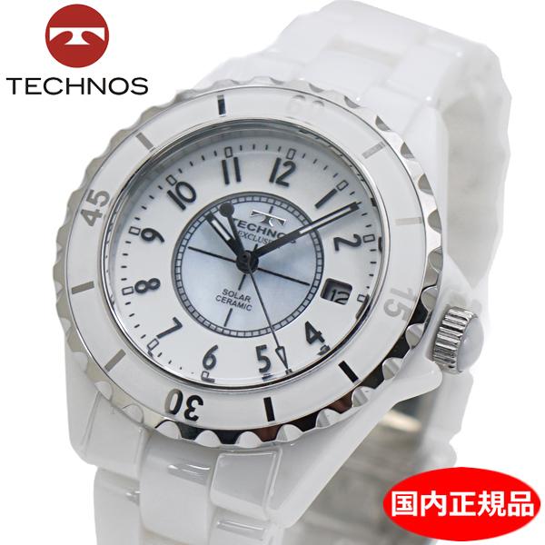 【テクノス】 TECHNOS ソーラーウォッチ 太陽電池 腕時計 セラミック ホワイト メンズ  T...