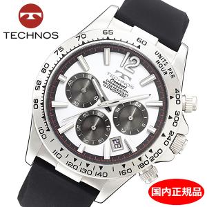 【テクノス】 TECHNOS 腕時計 メンズ クロノグラフ ホワイト文字盤 シリコンベルト 10気圧防水 TP0801SW｜bellmart