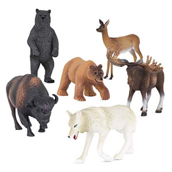 Terra 動物フィギュア ヘラジカ オオカミ バイソン 鹿 熊のおもちゃ 北米に生息する動物たち ...
