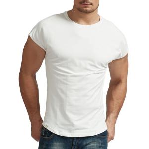 tシャツ メンズ 半袖 一分袖 ジム 筋トレ ウェア 無地 カットソー (ホワイト L)｜belltree-shop