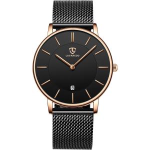 L LAVAREDO 腕時計メンズ シンプル 防水 アナログ腕時計 薄型 メッシュベルト 軽量 おしゃれ ユニセックス 日付表示 うで時計｜belltree-shop
