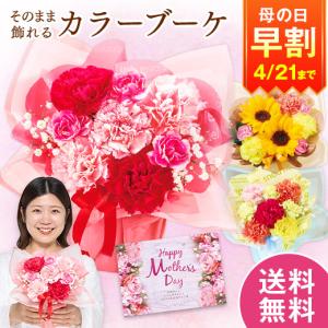早割 母の日 プレゼント 花 花束 2026 予約 ギフト ブーケ そのまま飾れる カラーブーケ ピンク 母の日期間お届け 【送料無料】
