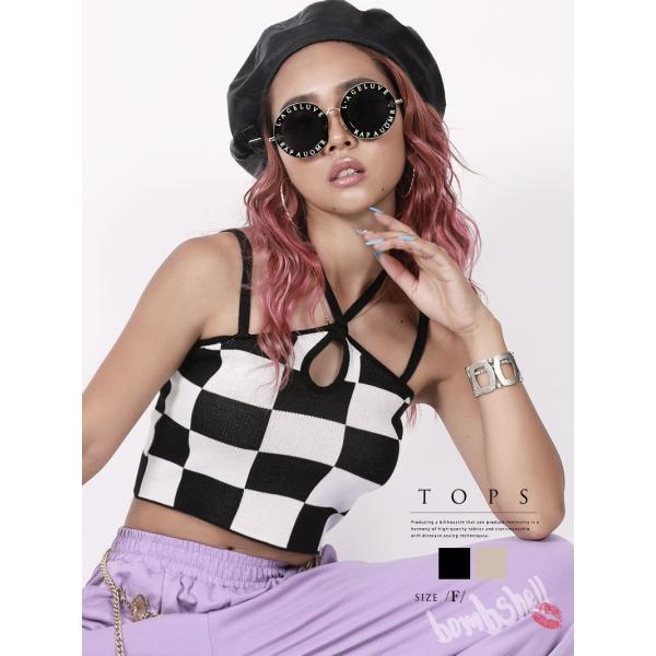 メール便対応 キャミソール・タンクトップ Bbomb チェック 可愛い 谷間 ダンス衣装