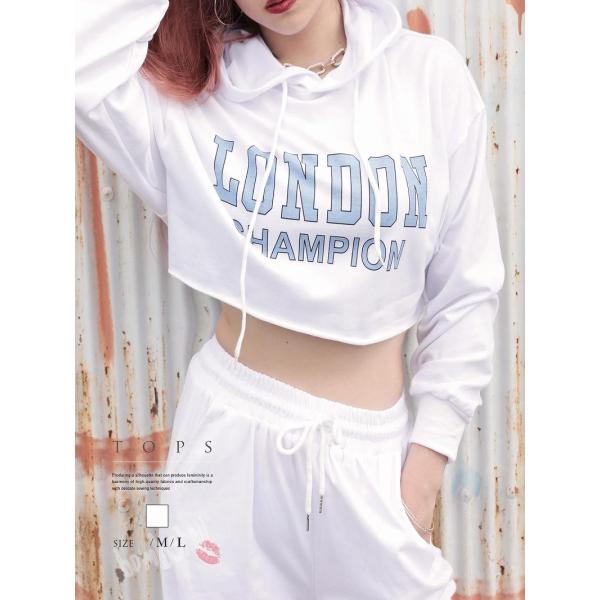 パーカー・トレーナー Bbomb ショート丈 パーカー 白 プリント