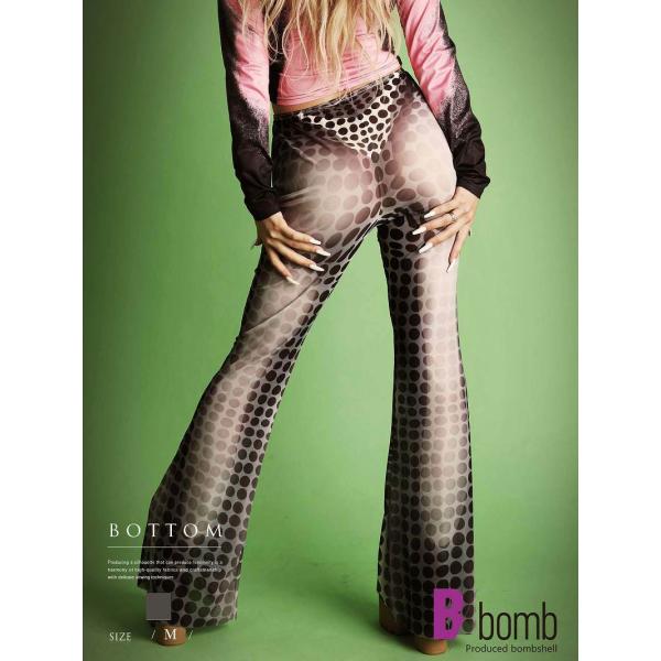 メール便対応 ボトムス Bbomb シースルー ドット ボディプリント フレアパンツ