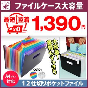 ドキュメント ファイル ケース A4 12仕切り ポケット 大容量 収納 ボックス インデックス付き 文房具 事務用品 クリア カラフル 送料無料