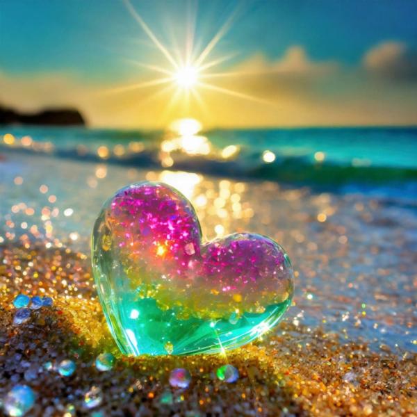 手芸時間 ダイヤモンドアート キット AHD デザインビーズ　虹色のハート 25×25cm