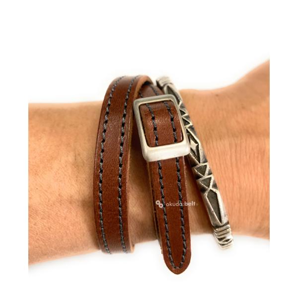 【ポストにお届け】静電気防止 栃木レザー ブレスレット 10ミリ幅 W巻き 静電気除去 レザーブレス...