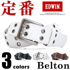 メンズ エドウィン EDWIN カジュアルベルト 合成皮革 PU ダブルピン  ユニセックス ブラック ダークブラウン ホワイト ベルトン Belton