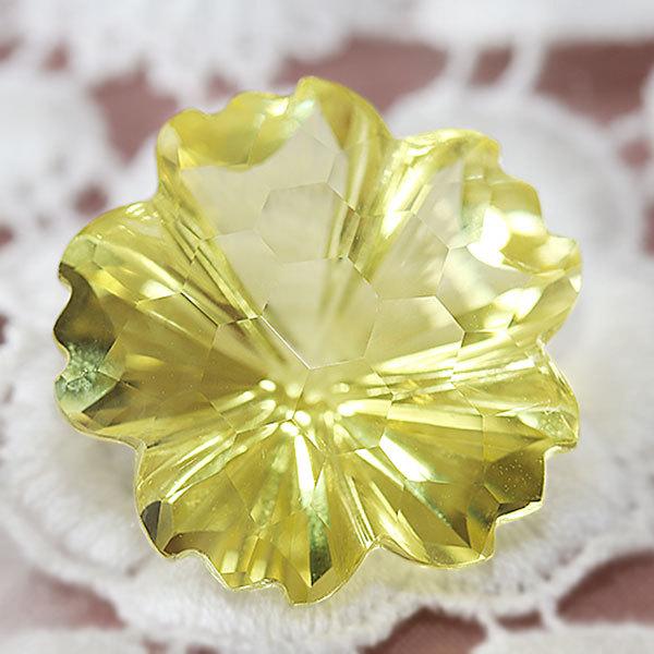 20mm レモンクォーツ フラワーカービング 21.12ct１個限定 １個限定 製品オーダー可能