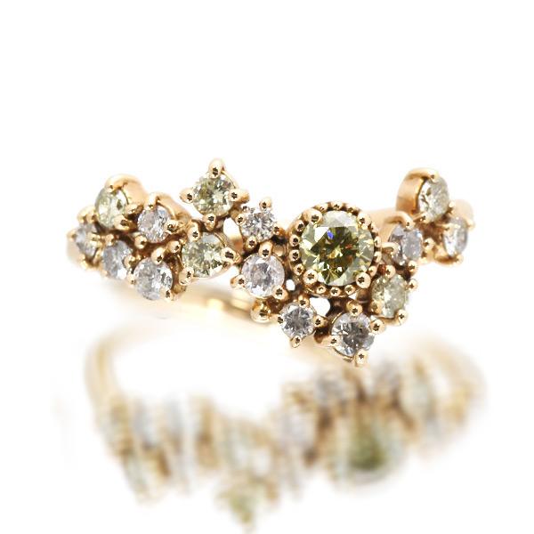 限定１本 K18PG 0.54ct UV蛍光 マルチカラーダイヤモンド リング 10号  サイズ変更...