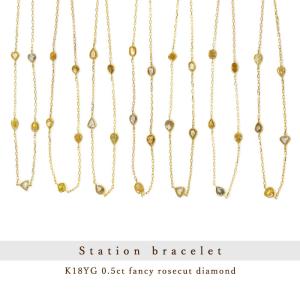 あすつく ブレスレット 限定7本 K18YG 0.5ct ファンシーローズカットダイヤモンド ステーション ブレスレット 誕生石4月｜benebene