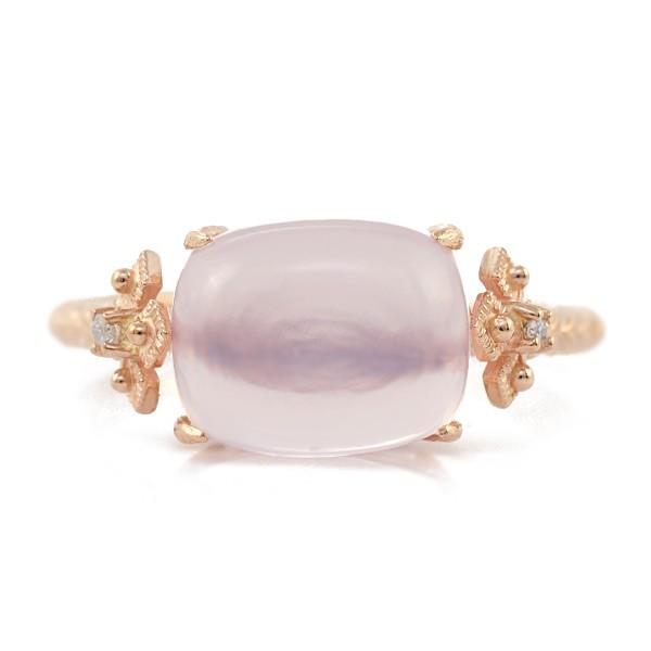 ローズクォーツ ダイヤモンドリング ビオラ　PT900 K18 K10対応 誕生石 4月 春色ピンク