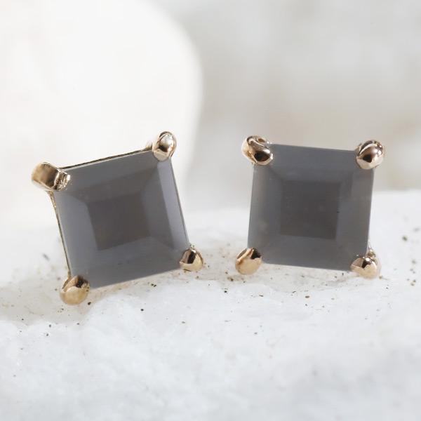 グレームーンストーン スクエア ピアス 1ペア 両耳分 PT900 K18 K10対応 誕生石6月　